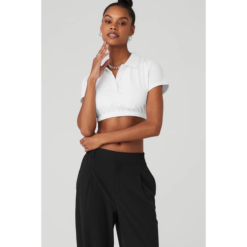 Alo‎ Yoga Cropped Prestige Polo Shirt in White